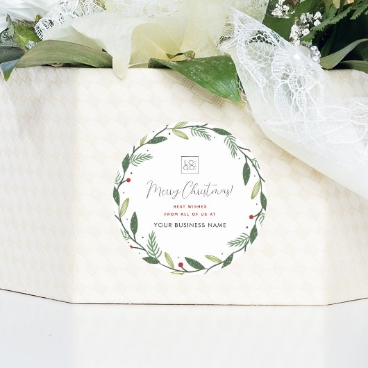 Kerstkrans Bedrijf Voeg Aangepast Bedrijfslogo Toe Ronde Sticker