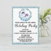 Kerstkrans Bedrijfsfeest Blauw Glitter Kaart (Staand voorkant)