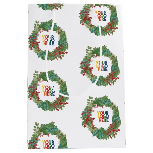 Kerstkrans Bedrijfslogo Kerstmis Medium Cadeauzakje (Voorkant)