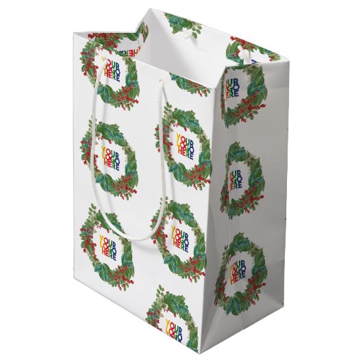 Kerstkrans Bedrijfslogo Kerstmis Medium Cadeauzakje (Achterkant Gekanteld)
