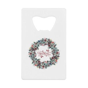 Kerstkrans BELIEVE Typografie Creditkaart Flessenopener