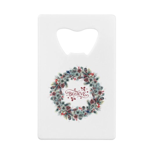 Kerstkrans BELIEVE Typografie Creditkaart Flessenopener (Achterkant)