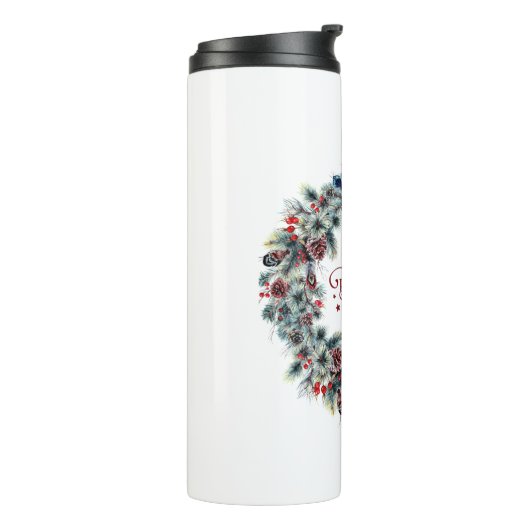 Kerstkrans BELIEVE Typografie Thermosbeker (Gedraaid links)