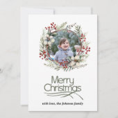 Kerstkrans bessen bloemen en bladeren foto feestdagenkaart (Voorkant)