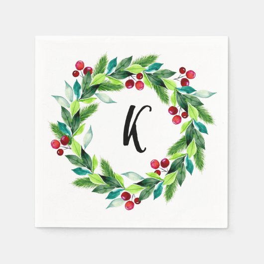 Kerstkrans Bessen Monogram Servet (Voorkant)