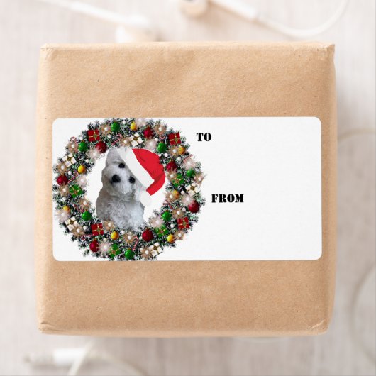 Kerstkrans Bichon Frise cadeau labels (Insitu)