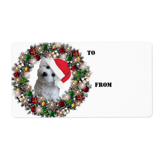 Kerstkrans Bichon Frise cadeau labels (Voorkant)