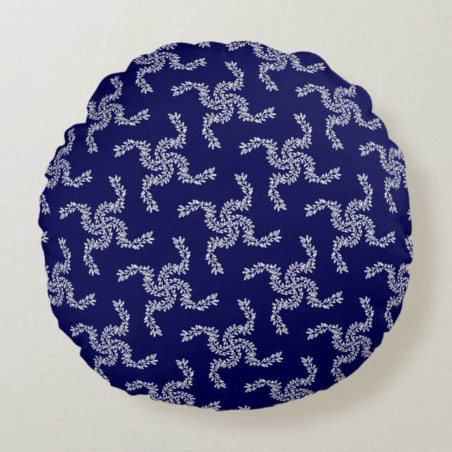 Kerstkrans Blauw, Kerst Decoratie, Kerstmis Rond Kussen (Voorkant)