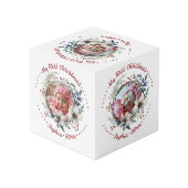 Kerstkrans, bloemen en bessen foto kubus (Achter hoekig)