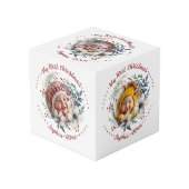 Kerstkrans, bloemen en bessen foto kubus (Voorkant hoekig)