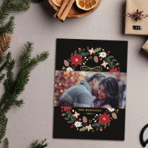 Kerstkrans bloemkaart voor foto's met folie-effect
