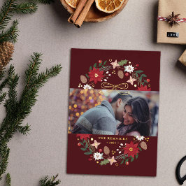 Kerstkrans bloemstuk Holiday Fotokaart met folie Uitnodiging