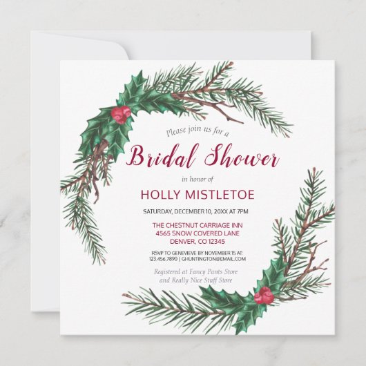 Kerstkrans Bruiloft Uitnodiging (Voorkant)
