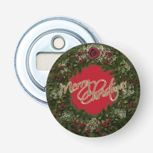 Kerstkrans Button Flesopener (Voorkant)
