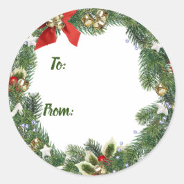 Kerstkrans cadeaukaartjes ronde sticker