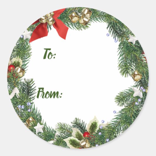 Kerstkrans cadeaukaartjes ronde sticker (Voorkant)