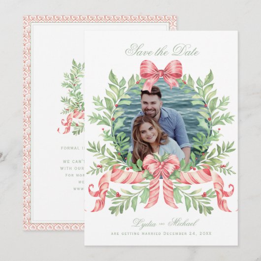Kerstkrans Candy Cane Bow | Foto Save The Date (Voorkant / Achterkant)