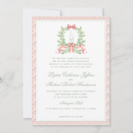 Kerstkrans Candy Cane Bow | Monogram bruiloft Kaart