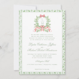 Kerstkrans Candy Cane Bow | Monogram bruiloft Kaart