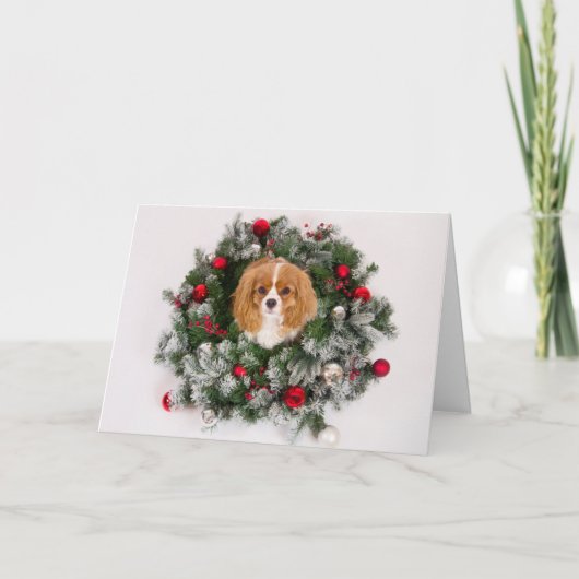 Kerstkrans Cavalier King Charles kaart (Voorkant)