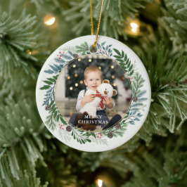 Kerstkrans Custom 2-foto Keramisch Ornament