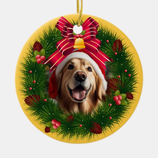 Kerstkrans Custom Dog Modern Schattige Huisdier Fo Keramisch Ornament (Voorkant)
