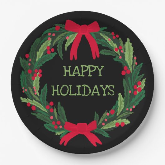 Kerstkrans CUSTOM Hand getrokken Vakantie Papieren Bordje (Voorkant)