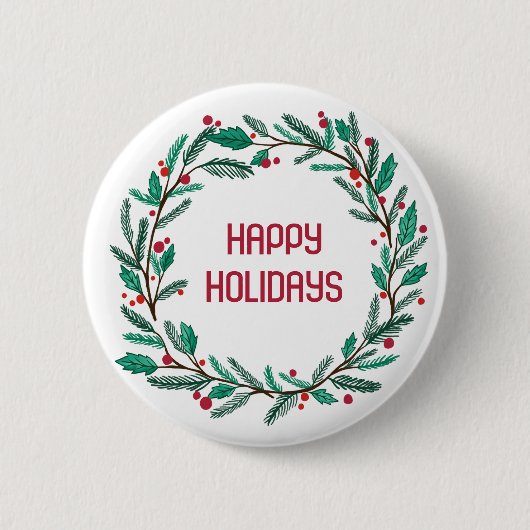 Kerstkrans CUSTOM Hand getrokken Vakantie Ronde Button 5,7 Cm (Voorkant)
