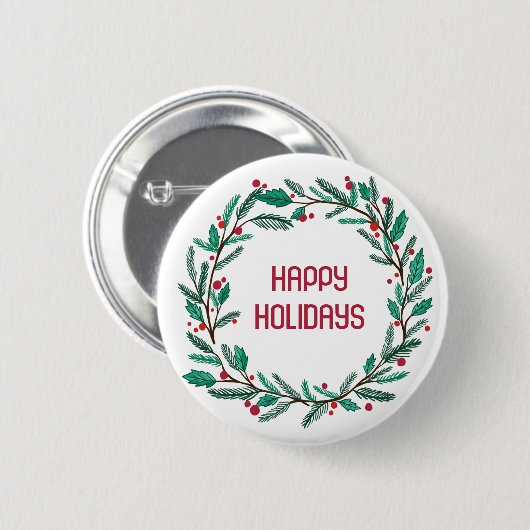 Kerstkrans CUSTOM Hand getrokken Vakantie Ronde Button 5,7 Cm (Voorkant /achterkant)