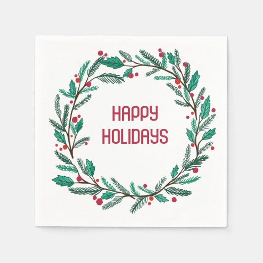 Kerstkrans CUSTOM Hand getrokken Vakantie Servet (Voorkant)