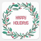 Kerstkrans CUSTOM Hand getrokken Vakantie Vierkante Sticker (Voorkant)