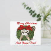 Kerstkrans decoratie en wasbeer feestdagenkaart (Staand voorkant)