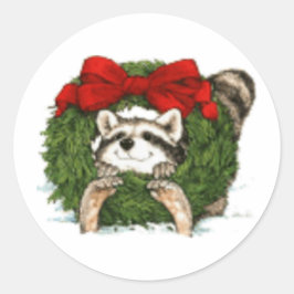 Kerstkrans decoratie en wasbeer ronde sticker