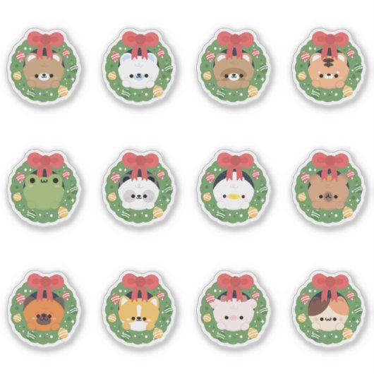 Kerstkrans Dieren Sticker (Voorkant)