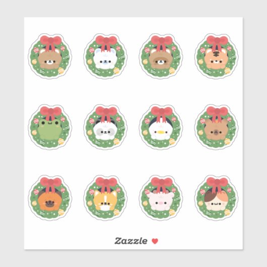 Kerstkrans Dieren Sticker (Vel)