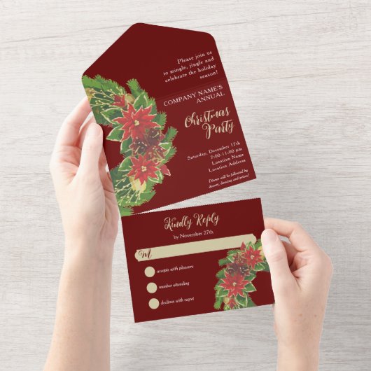 Kerstkrans donkerrood bedrijfsfeestje all in one uitnodiging (Afscheurbaar)