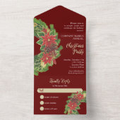 Kerstkrans donkerrood bedrijfsfeestje all in one uitnodiging (Binnen)
