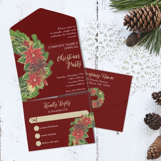 Kerstkrans donkerrood bedrijfsfeestje all in one uitnodiging