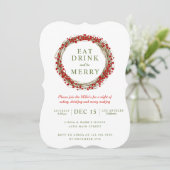 Kerstkrans Eet Drink en wees vrolijk feest Kaart (Staand voorkant)