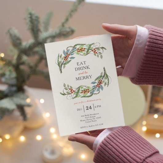 Kerstkrans Eet Drink & Wees Vrolijk Partij Kaart