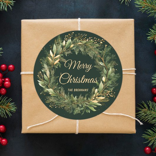 Kerstkrans Elegant Feestelijk Groen Botanisch Ronde Sticker