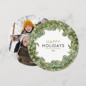 Kerstkrans Elegant Modern Chique Foto Feestdagenkaart (Voorkant / Achterkant)