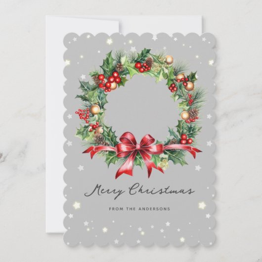 Kerstkrans Elegante foto Feestdagenkaart (Voorkant)