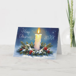 Kerstkrans en brandende kaars schilderij kaart