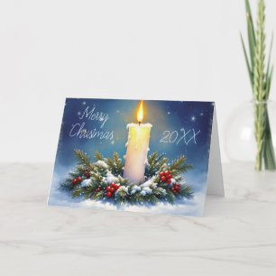 Kerstkrans en brandende kaars schilderij kaart