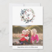 Kerstkrans en monogram foto feestdagenkaart (Voorkant)