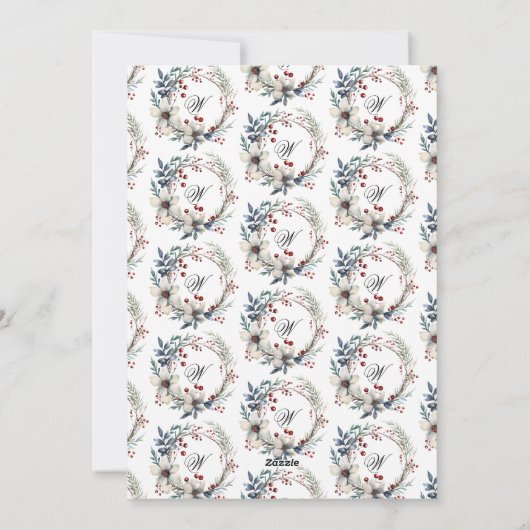 Kerstkrans en monogram foto feestdagenkaart (Achterkant)