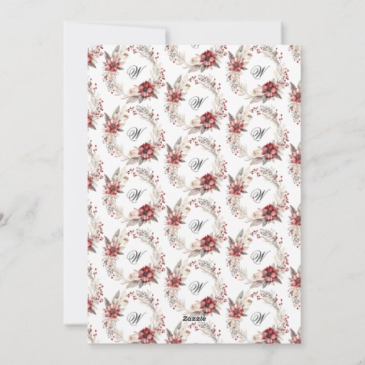 Kerstkrans en monogram foto rood feestdagenkaart (Achterkant)