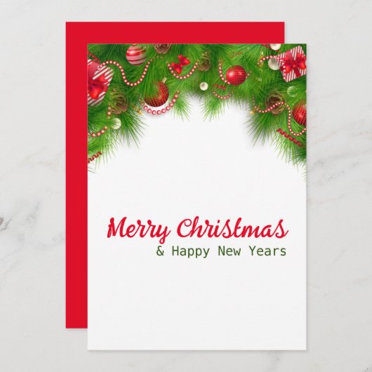 Kerstkrans en rode lampjes, en cadeaus  feestdagenkaart (Voorkant / Achterkant)