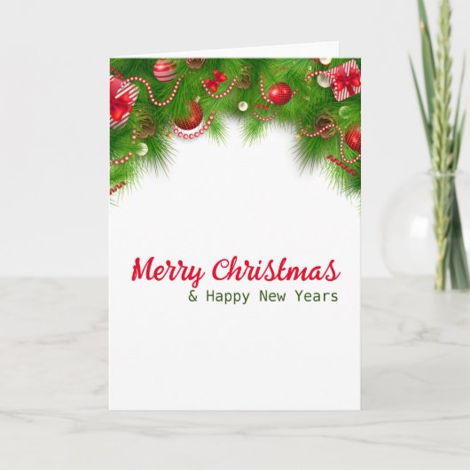 Kerstkrans en rode lampjes, en cadeaus kaart (Voorkant)